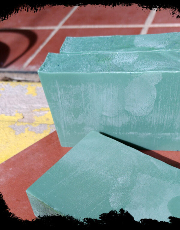 three bars of blue-green soap