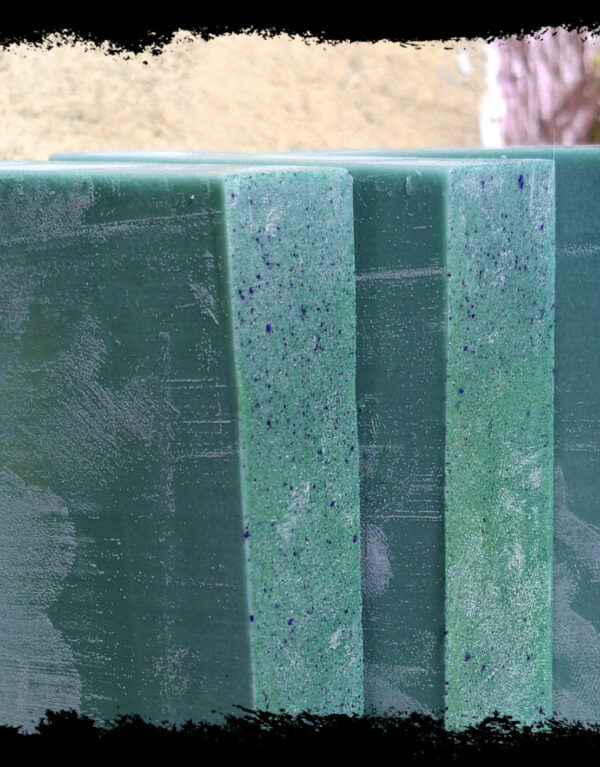 three bars of blue-green soap