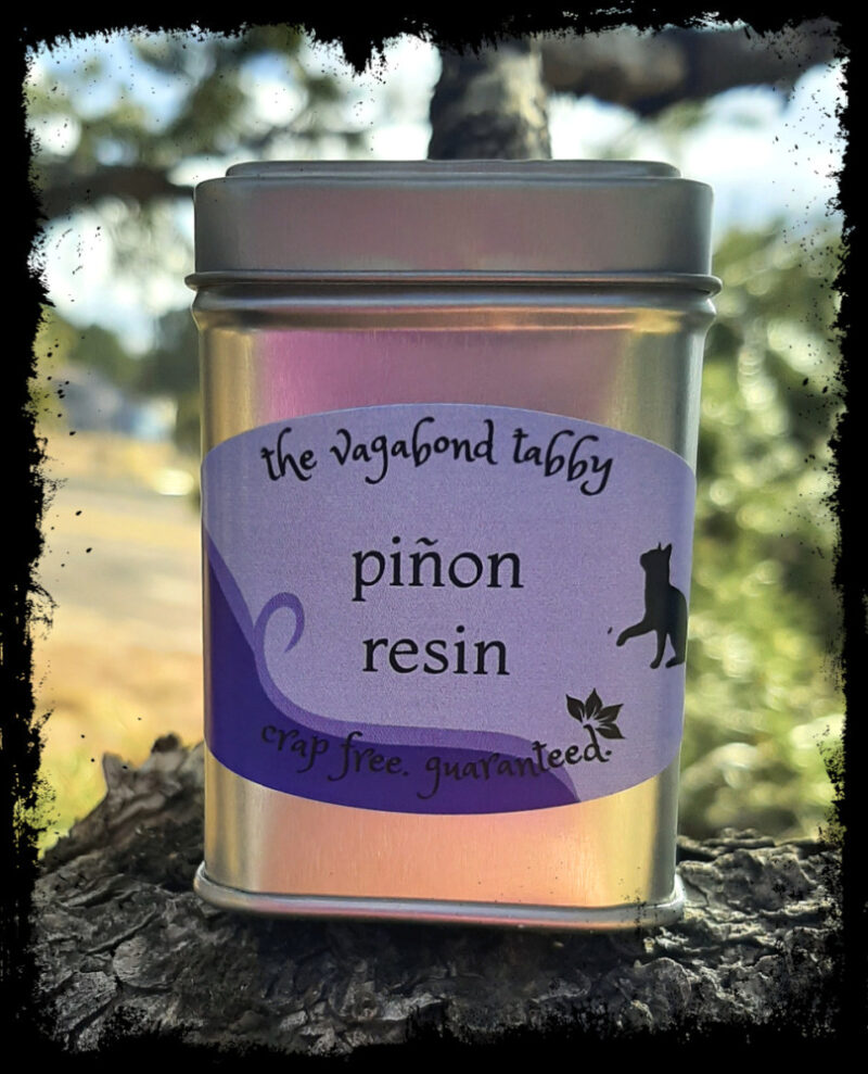 A metal tin; the label says pinyon resin.