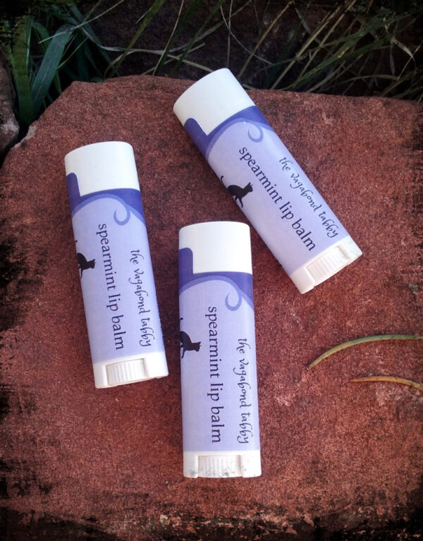 Three lip balm tubes; the labels say spearmint.