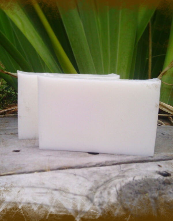 Two bars of plain white soap.