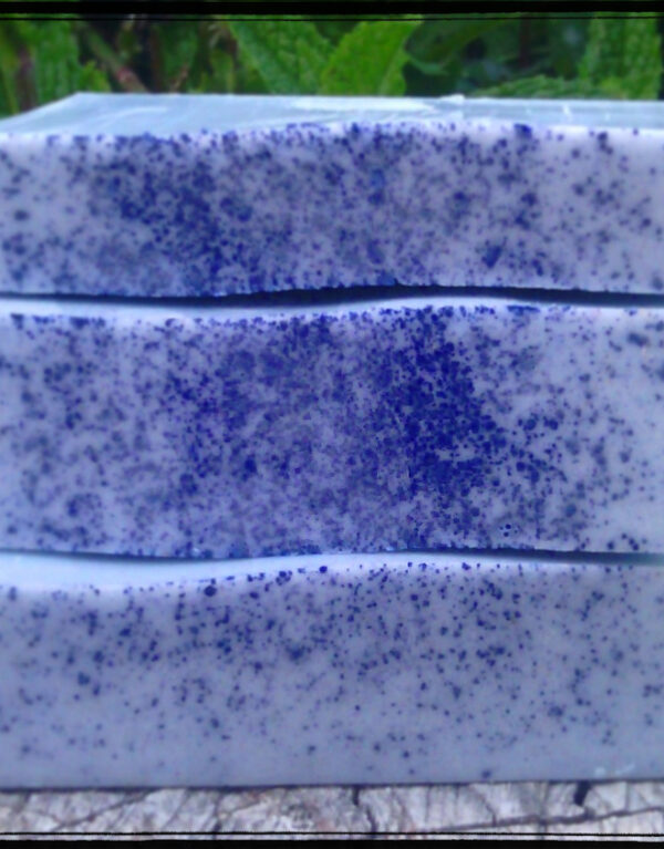 Three bars of blue soap.