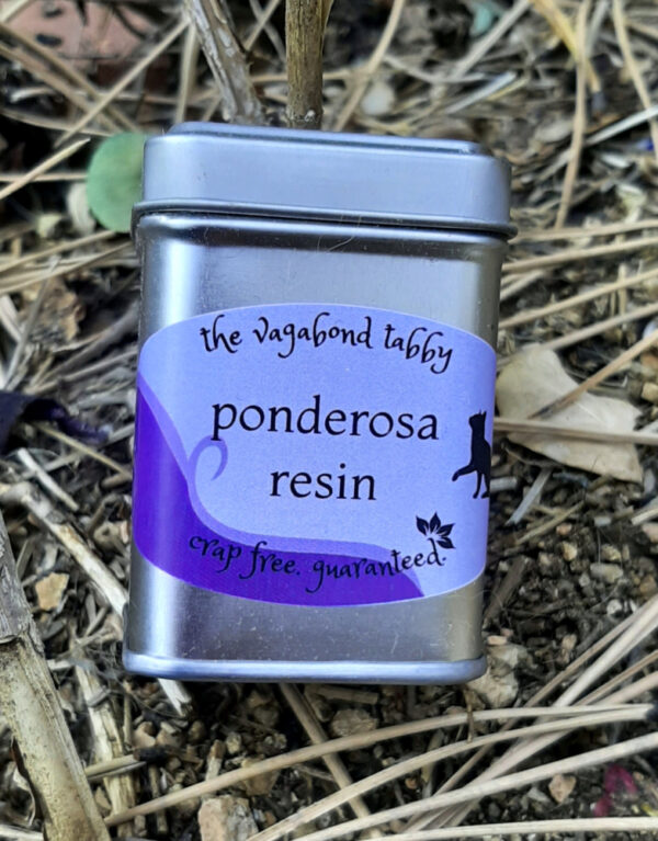 A metal tin; the label says ponderosa resin.