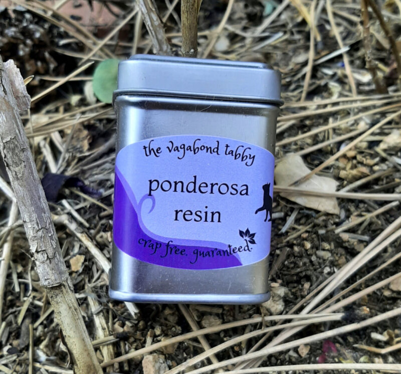A metal tin; the label says ponderosa resin.